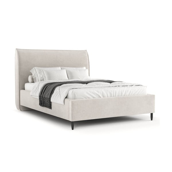 Krémová čalouněná dvoulůžková postel s úložným prostorem s roštem 180x200 cm Shell – Maison de Rêve-image-4