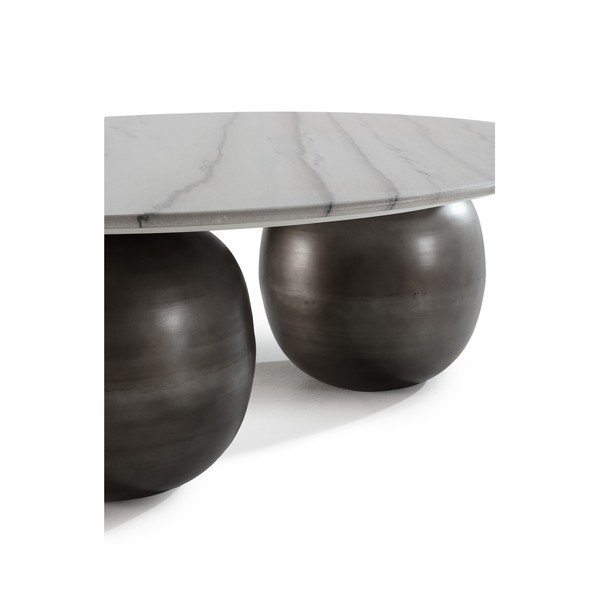 Bílý/černý kulatý konferenční stolek s mramorovou deskou  ø 120 cm Tanya – MOME-image-4