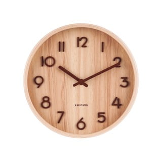 Světle hnědé nástěnné hodiny z lipového dřeva Karlsson Pure Small, ø 22 cm