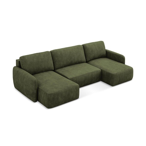 Zelená žinylková rozkládací/s úložným prostorem rohová pohovka (do "U") Lilo – Makamii-image-2