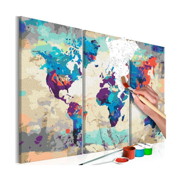 DIY set na tvorbu vlastního třídílného obrazu na plátně Artgeist World Map, 60 x 40 cm