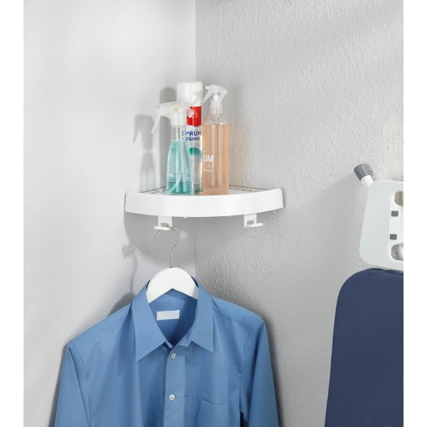Bílá rohová samodržící plastová koupelnová polička Quick-Fit – Allstar-image-3