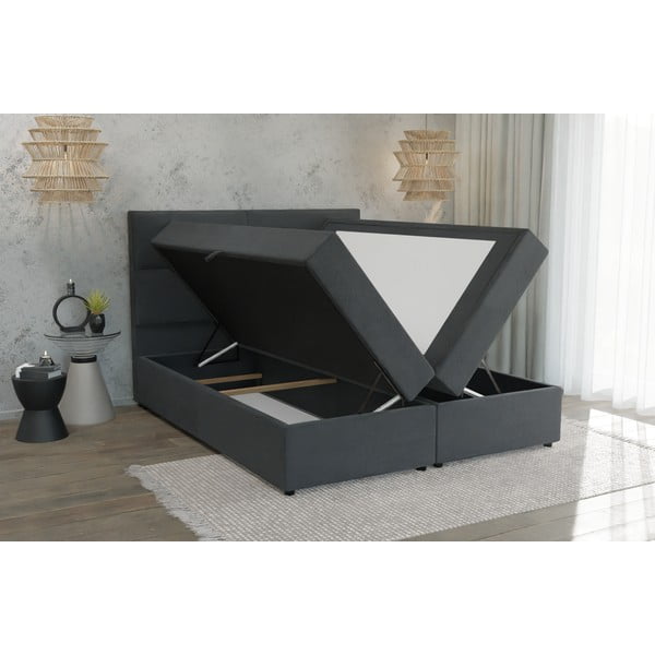 Tmavě šedá boxspring postel s úložným prostorem 200x200 cm Lola – Ropez-image-3