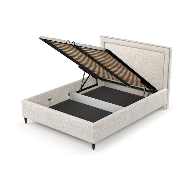 Krémová čalouněná dvoulůžková postel s úložným prostorem s roštem 140x200 cm Baleine – Maison de Rêve-image-4