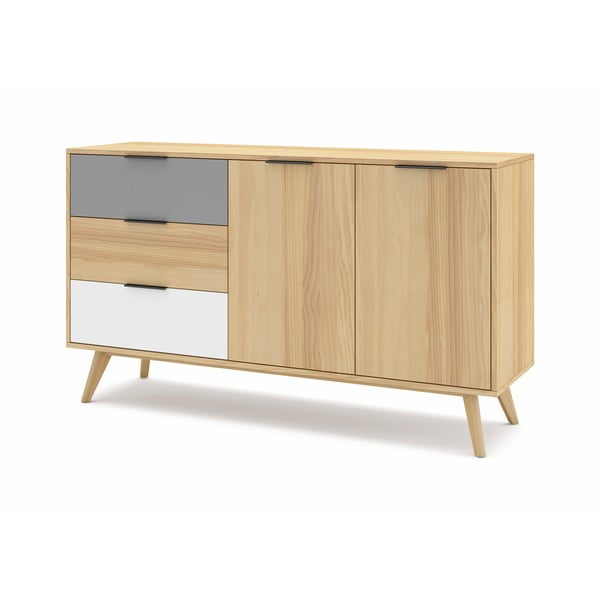 Nízká komoda z borovicového dřeva v přírodní barvě 140x81 cm Elfa – Marckeric-image-3