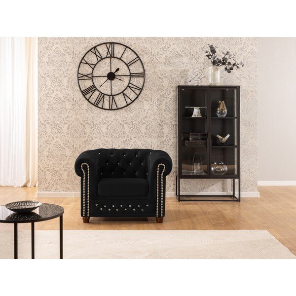 Černé sametové křeslo chesterfield York Blik – Ropez-image-1