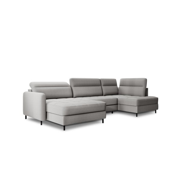 Světle šedá sametová rozkládací/s úložným prostorem rohová pohovka (pravý roh/do "U") Berrto – ELTAP