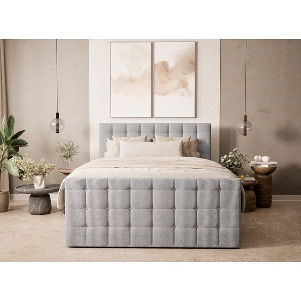 Šedá boxspring postel s úložným prostorem 200x200 cm Tasca – Maison de Rêve-image-4