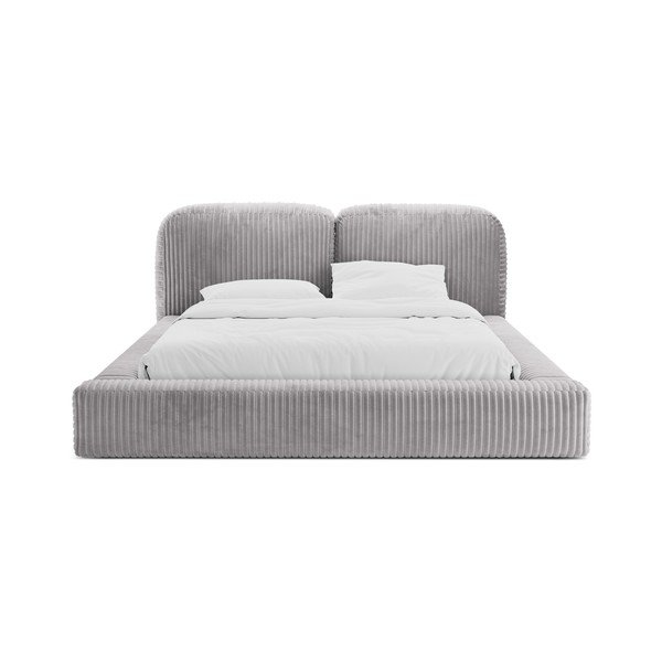 Světle šedá čalouněná dvoulůžková postel s úložným prostorem s roštem 160x200 cm Martina – Micadoni -image-4