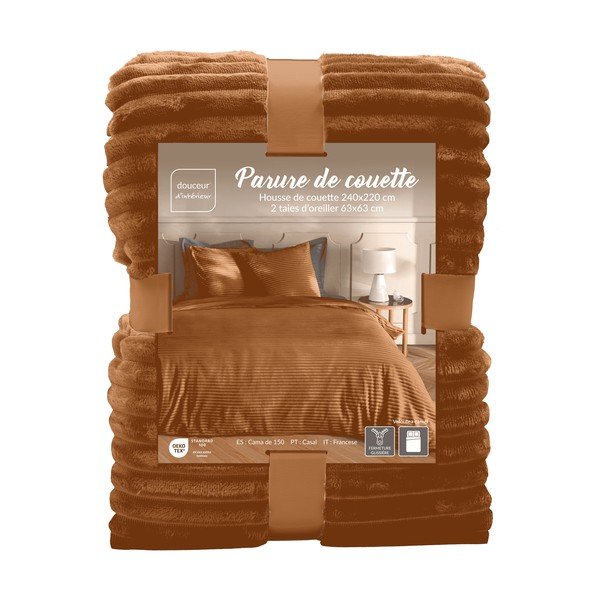 Světle hnědé 3dílné flanelové povlečení na dvoulůžko/prodloužené 240x220 cm Veloutea – douceur d'intérieur-image-4