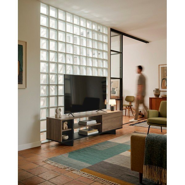 Černý/v přírodní barvě TV stolek v dekoru dubu 160x44x36 cm Cequoia – Marckeric-image-1