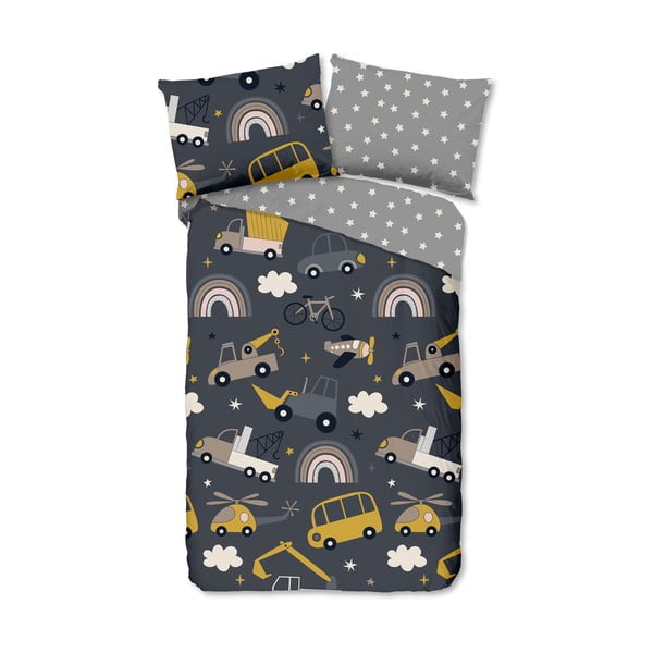 Šedé bavlněné dětské povlečení na jednolůžko 140x200 cm Rush – Good Morning