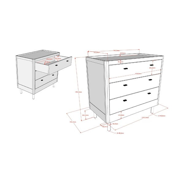 Dětská komoda z dubového dřeva v přírodní barvě 100x95x55 cm Forrest – Vipack-image-4