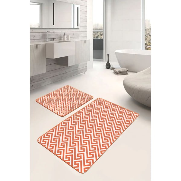 Oranžové sametové koupelnové předložky v sadě 2 ks 60x100 cm – Mila Home-image-1