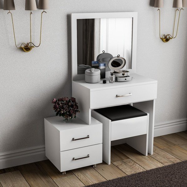 Bílý dřevěný toaletní stolek Alacati-image-3