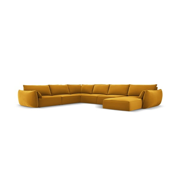 Sametová rohová pohovka v hořčicové barvě (levý roh/do "U") Vanda – Mazzini Sofas-image-2