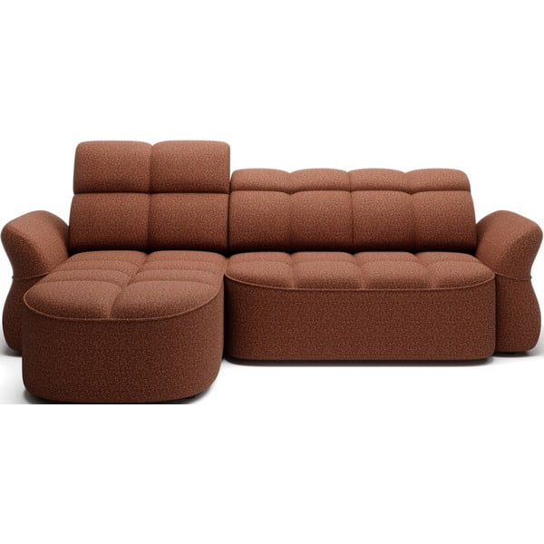 Sametová rozkládací/s úložným prostorem rohová pohovka v terakotové barvě (levý roh/s lenoškou) Beneth – ELTAP