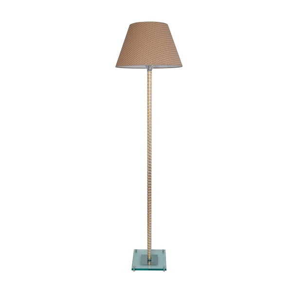 Volně stojící lampa s béžovým stínidlem a stojnou ve zlaté barvě Dora