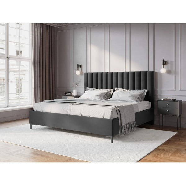 Tmavě šedá čalouněná dvoulůžková postel s úložným prostorem s roštem 160x200 cm Casey – Mazzini Beds-image-1