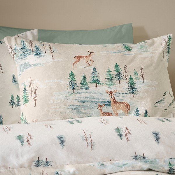 Flanelové povlečení na jednolůžko v přírodní barvě 135x200 cm Brushed Christmas Deer – Catherine Lansfield-image-4