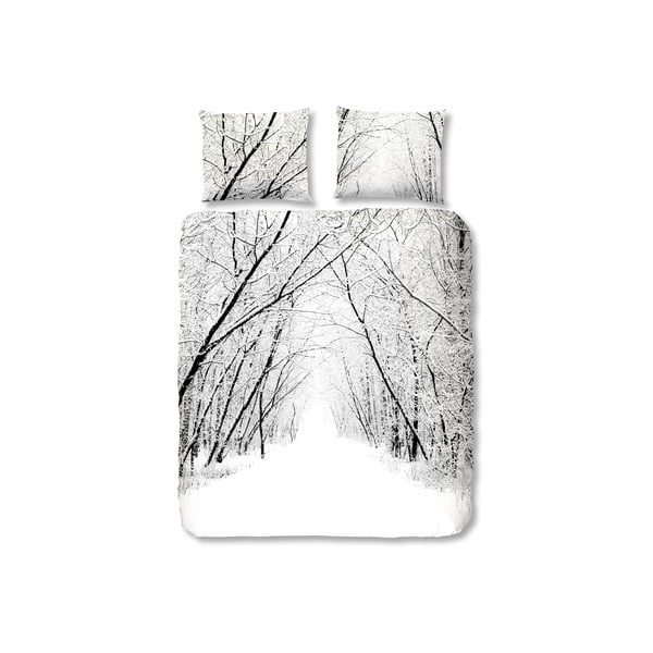 Bílé flanelové povlečení Muller Textiel Forest, 200 x 200 cm