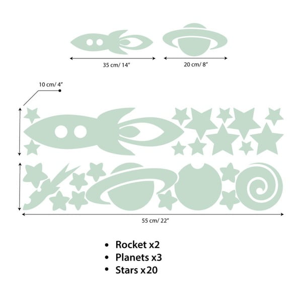 Sada nástěnných dětských svítících samolepek Ambiance Rockets Stars and Planets-image-2