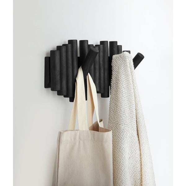 Černý nástěnný věšák z borovicového dřeva Picket – Umbra-image-1