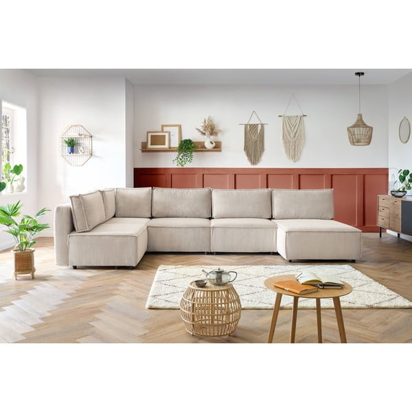 Krémová variabilní manšestrová rohová pohovka do "U" Nihad modular – Bobochic Paris-image-1