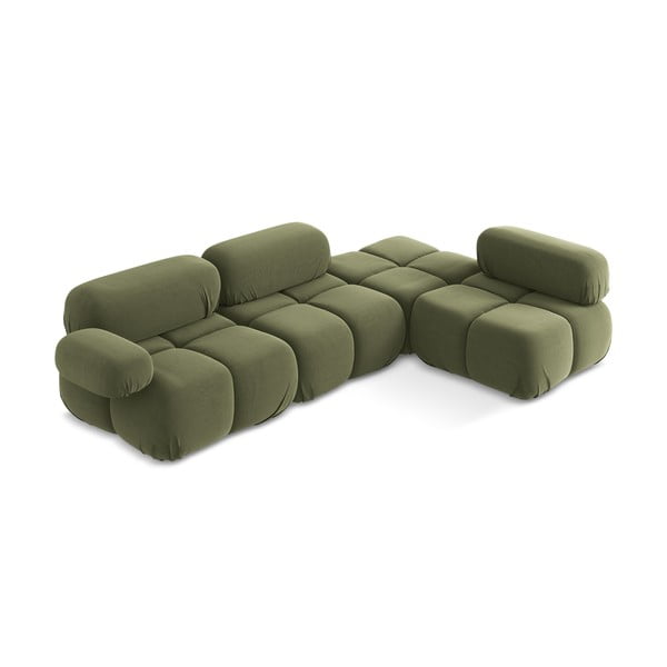 Světle zelená sametová modulární rohová pohovka (pravý roh) Lokua – Makamii-image-1