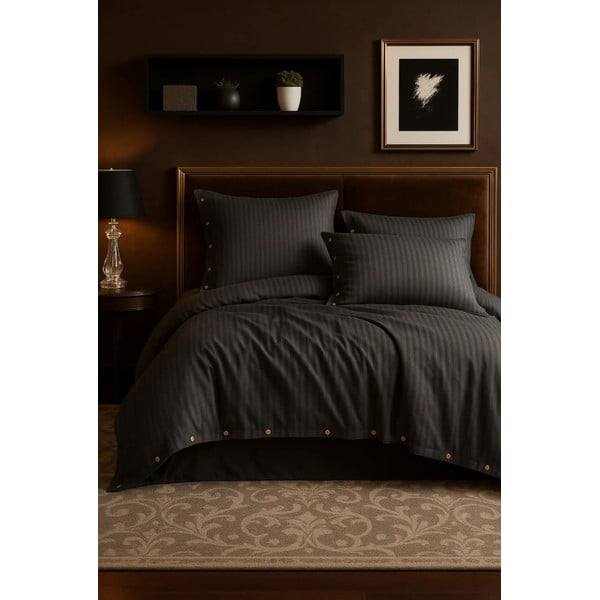 Tmavě šedé povlečení na jednolůžko z bavlny Renforcé 140x200 cm Como Striped – Mila Home Luxury-image-2