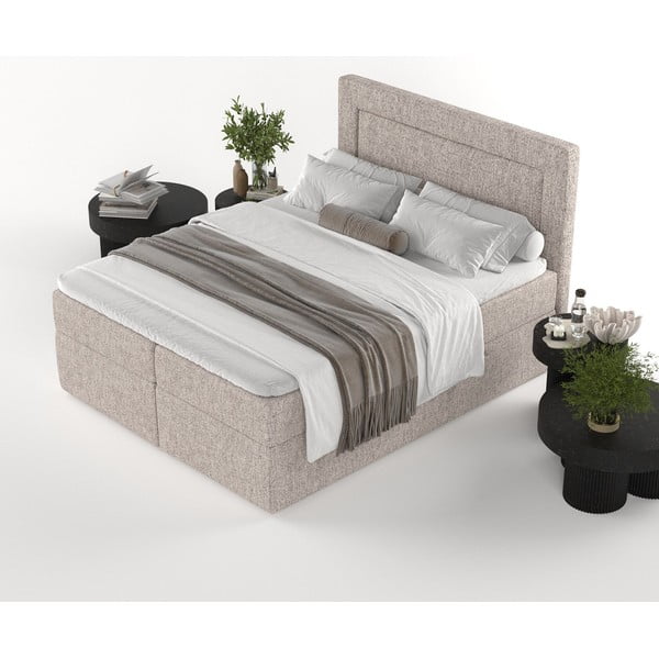 Světle hnědá boxspring postel s úložným prostorem 200x200 cm Imagine – Maison de Rêve-image-4