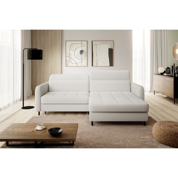 Krémová rozkládací/s úložným prostorem rohová pohovka z textilie bouclé (pravý roh/s lenoškou) Gomsi – ELTAP-image-3