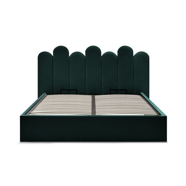 Zelená čalouněná dvoulůžková postel s úložným prostorem s roštem 160x200 cm Badja – Bobochic Paris-image-3
