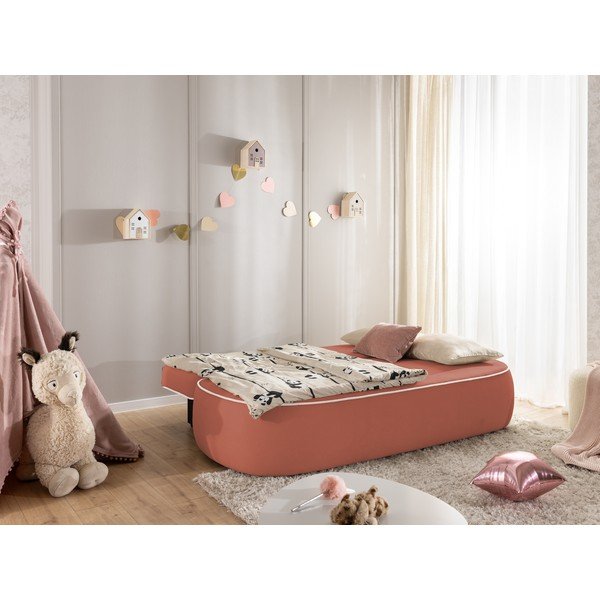 Růžová/světle šedá sametová rozkládací/s úložným prostorem dětská pohovka 210 cm Saga – Ropez-image-2