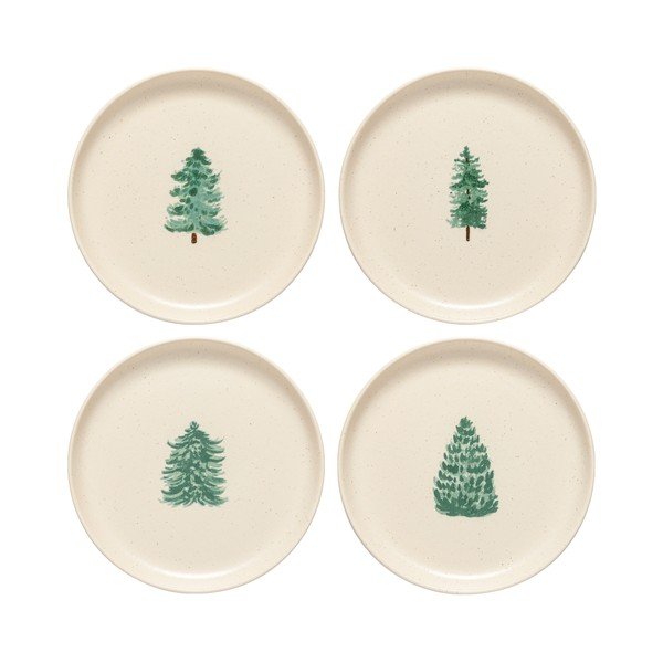Krémové dezertní  talíře v sadě 4 ks s vánočním motivem z kameniny ø 22 cm Pacifica Christmas Tree – Casafina