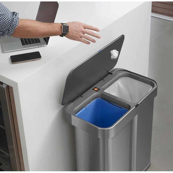 Bezdotykový odpadkový koš na tříděný odpad z nerezové oceli 58 l Dual - simplehuman-image-3