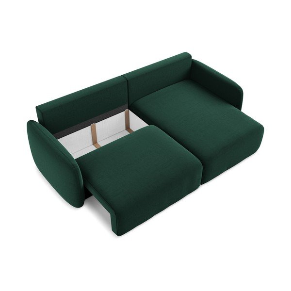 Tmavě zelená sametová rozkládací/s úložným prostorem rohová pohovka (pravý roh/s lenoškou) Kalena – Makamii-image-4