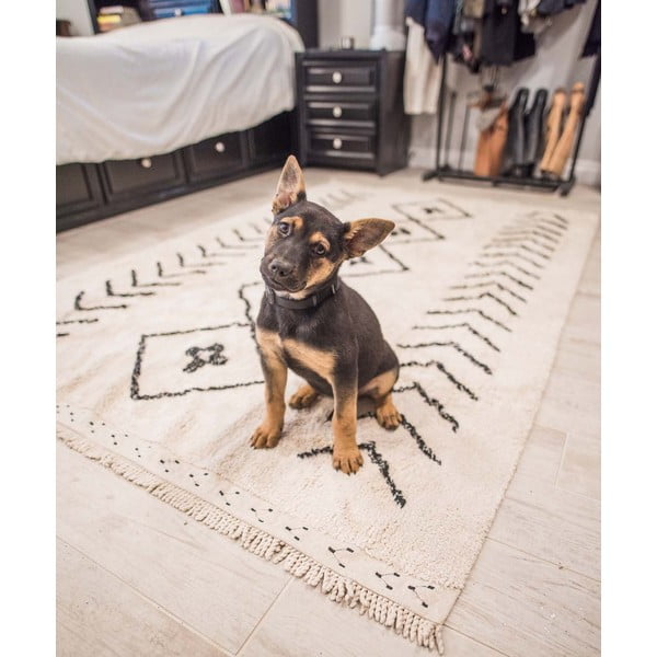 Krémový pratelný ručně tkaný bavlněný koberec 170x120 cm Bereber Rhombs – Lorena Canals-image-1