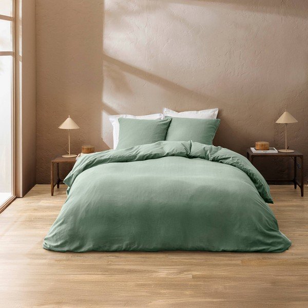 Zelené 3dílné bavlněné povlečení na dvoulůžko 240x220 cm Clara – douceur d'intérieur