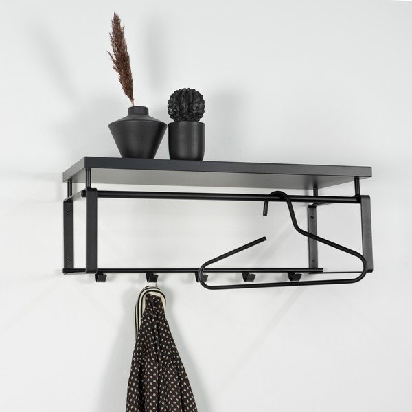 Černý kovový nástěnný věšák s poličkou 70 cm Rex – Spinder Design-image-1