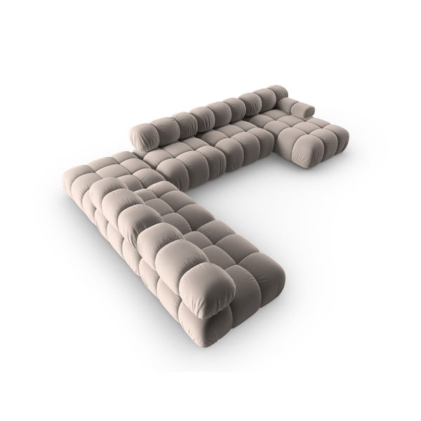 Světle hnědá sametová modulární rohová pohovka (levý roh/do "U") Bellis – Micadoni -image-4