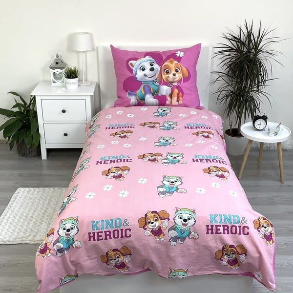 Růžové bavlněné dětské povlečení na jednolůžko 140x200 cm Paw Patrol "Heroic" – Jerry Fabrics-image-2