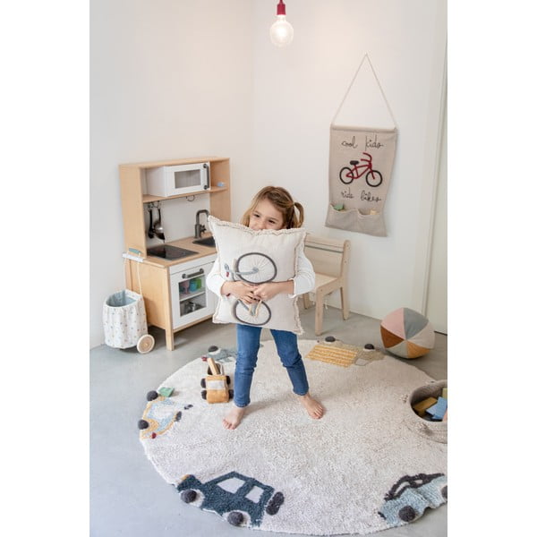 Krémový pratelný ručně tkaný bavlněný dětský koberec ø140 cm Wheels – Lorena Canals-image-4