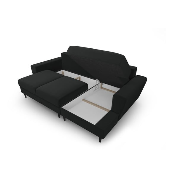 Černá sametová rozkládací/s úložným prostorem rohová pohovka (pravý roh/s lenoškou) Kyoto – Cosmopolitan Design-image-3