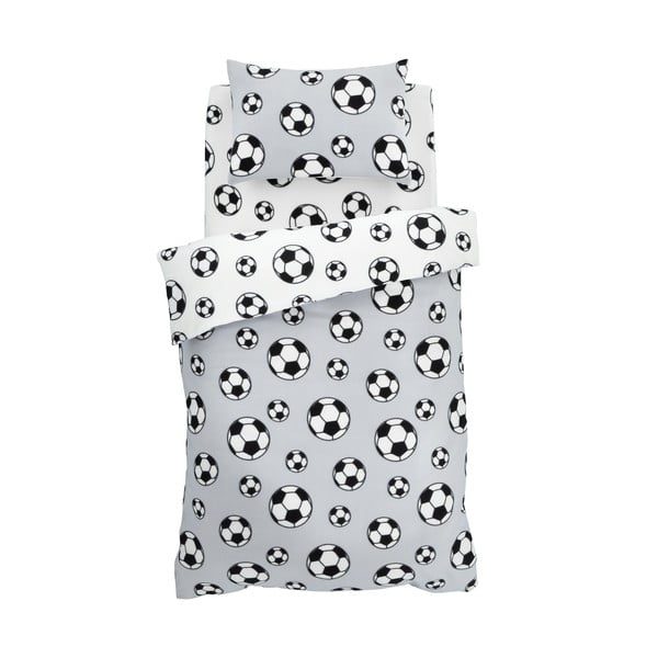 Světle šedé fleecové dětské povlečení na dvoulůžko 200x200 cm Football – Catherine Lansfield