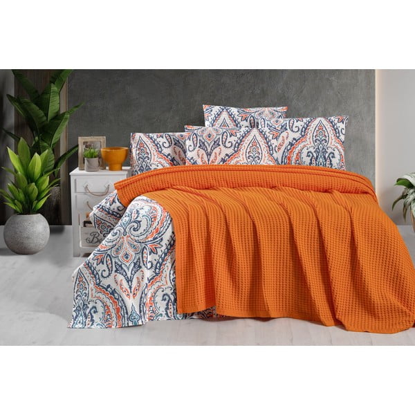Oranžový bavlněný přehoz 220x240 cm Waffle – Mila Home