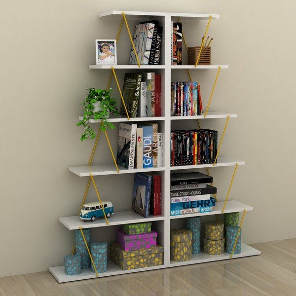 Bílá knihovna se žlutým detailem Rafevi Tars Mini-image-3