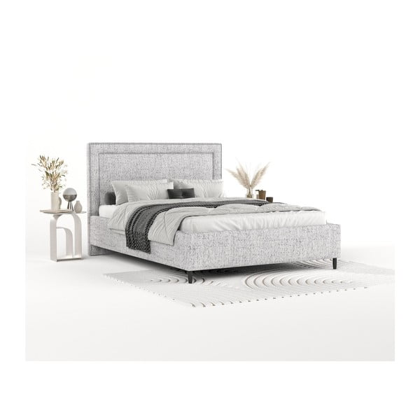 Světle šedá čalouněná dvoulůžková postel s úložným prostorem s roštem 140x200 cm Baleine – Maison de Rêve-image-1