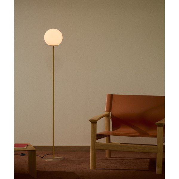 Bílá/ve zlaté barvě stojací lampa se skleněným stínidlem (výška 155 cm) Brisia – Kave Home-image-1