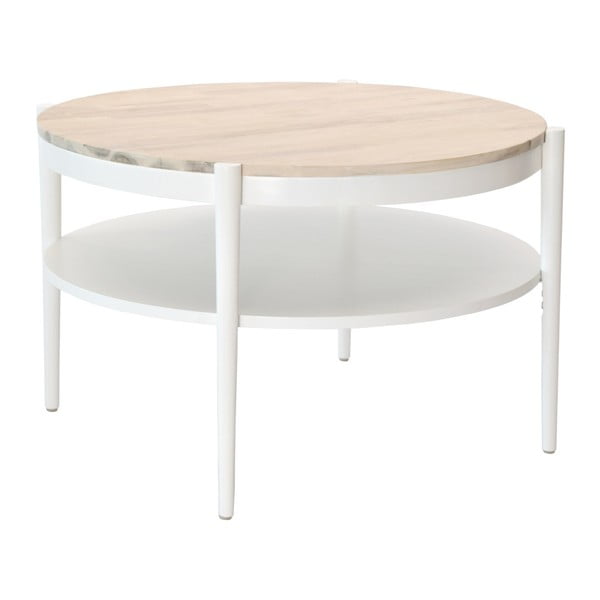 Bílý odkládací stolek s přírodní deskou RGE Olive, ⌀ 82 cm